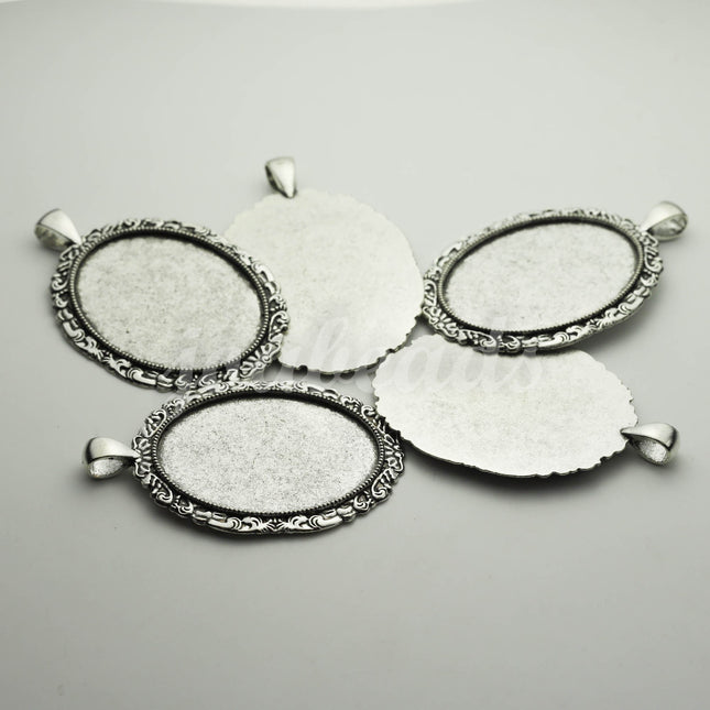 50 pcs Oval Antique Silver Bezel - for 30x40mm - Oval Pendant Blank Bezel for Cabochon Cameo Pendants, Photo Jewelry - T250