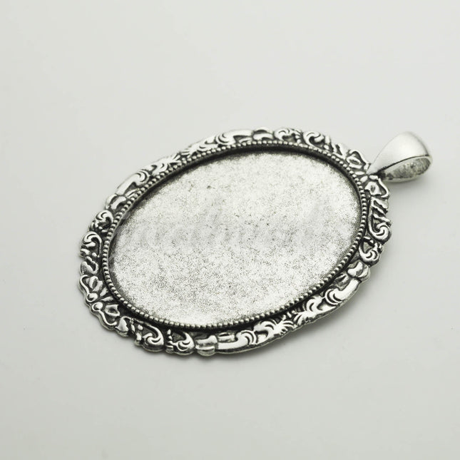 50 pcs Oval Antique Silver Bezel - for 30x40mm - Oval Pendant Blank Bezel for Cabochon Cameo Pendants, Photo Jewelry - T250