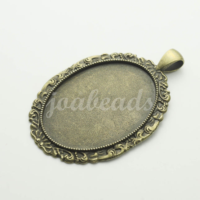 5 pcs Oval Antique Brass Bezel - for 30x40mm - Oval Pendant Blank Bezel for Cabochon Cameo Pendants, Photo Jewelry - T250