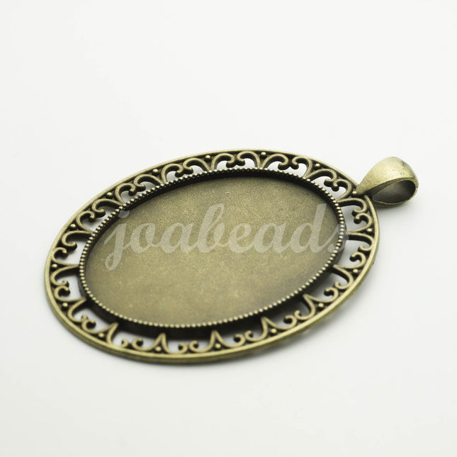 5 pcs Oval Antique Brass Bezel - for 30x40mm - Oval Pendant Blank Bezel for Cabochon Cameo Pendants, Photo Jewelry - T251