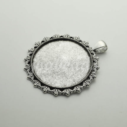 1/5 pcs Round Antique Silver Bezel - for 35mm app. 1-3/8 inch - Circle Pendant Blank Bezel . for Cabochon Cameo Pendants T254