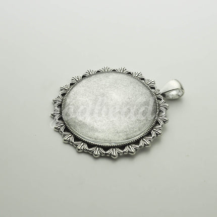 1/5 pcs Round Antique Silver Bezel - for 35mm app. 1-3/8 inch - Circle Pendant Blank Bezel . for Cabochon Cameo Pendants T254