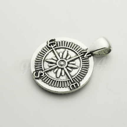 1/5 Pcs/Set Pendant Compass BEZELS Link with GLASS Magnifying Domes Cabochon - 5 sets 10 pcs  - 20mm 13/16 inch Antique Silver Bezel T220