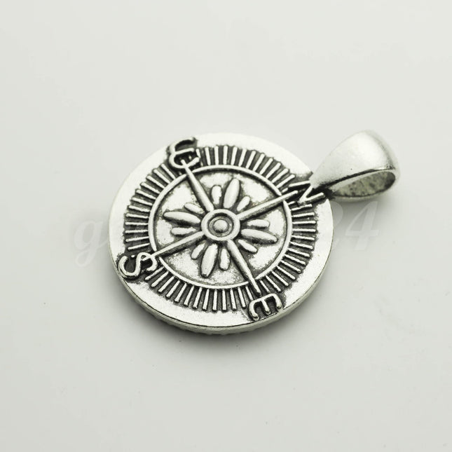 1/5 Pcs/Set Pendant Compass BEZELS Link with GLASS Magnifying Domes Cabochon - 5 sets 10 pcs  - 20mm 13/16 inch Antique Silver Bezel T220