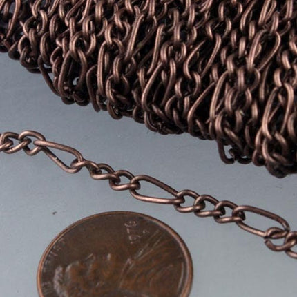 Antique Copper Figaro Chain bulk, 50ft Spool of Figaro chain - 7x3mm 20G 20Gauge  Unsoldered - Necklace Bracelet Wholesale Chain