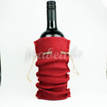1 pcs of Red Burlap Wine Bag  Christmas Holiday Rustic Decor - 14" x 5" (35cm x 14cm) Natural Jute Burlap Bags - HEMP Jute Bag