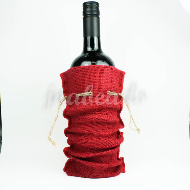 1 pcs of Red Burlap Wine Bag  Christmas Holiday Rustic Decor - 14" x 5" (35cm x 14cm) Natural Jute Burlap Bags - HEMP Jute Bag