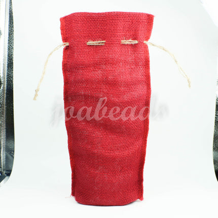 1 pcs of Red Burlap Wine Bag  Christmas Holiday Rustic Decor - 14" x 5" (35cm x 14cm) Natural Jute Burlap Bags - HEMP Jute Bag