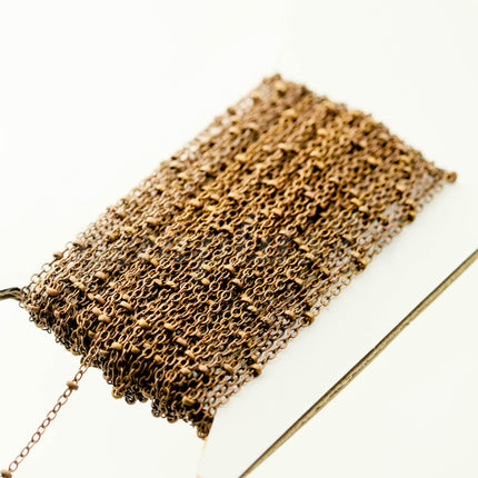 100 ft Antique Copper Satellite Dainty Delicate Chain Flat BALL Chain - 2.4x1.7mm SOLDERED link - Small Ball Flat Cable Chain - 2417SAT