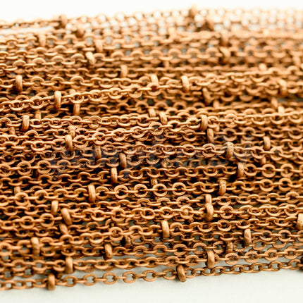 100 ft Antique Copper Satellite Dainty Delicate Chain Flat BALL Chain - 2.4x1.7mm SOLDERED link - Small Ball Flat Cable Chain - 2417SAT