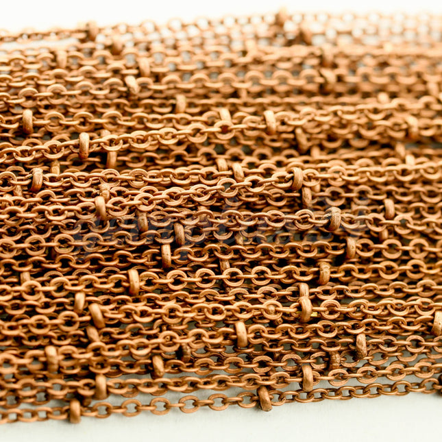 32 ft Antique Copper Satellite Dainty Delicate Chain Flat BALL Chain - 2.4x1.7mm SOLDERED link - Small Ball Flat Cable Chain - 2417SAT