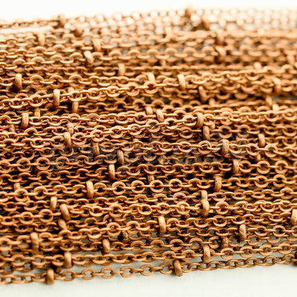 10 ft Antique Copper Satellite Dainty Delicate Chain Flat BALL Chain - 2.4x1.7mm SOLDERED link - Small Ball Flat Cable Chain - 2417SAT