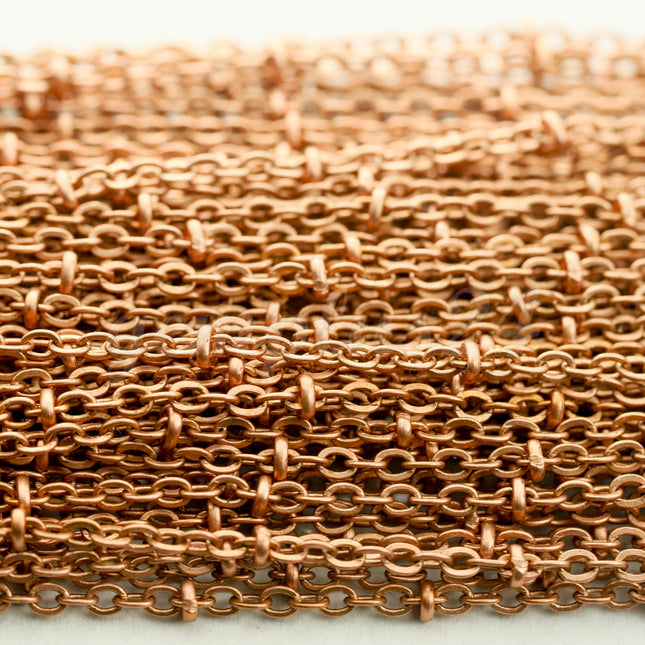 10 ft Antique Copper Satellite Chain Flat BALL Chain - 3x1.7mm SOLDERED link - Antique Bronze Tiny Small Ball Flat Cable - 317SAT