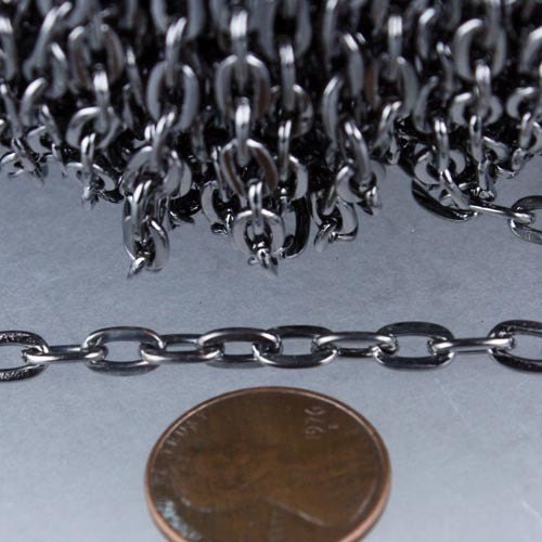 32 ft of Gunmetal Finished Flat BIG Heavy Cable Chain -7.1x4.3mm 1.2mm Unsoldered Link