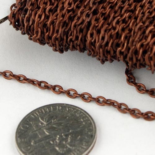 Antique Copper Chain Bulk Chain, 50ft. of Antique Copper Finished Flat Cable Chains - 3x2.2mm unsoldered