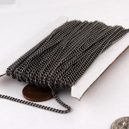 32 Ft of Gunmetal Finished Curb chain 2.2mm - Unsoldered -  2.2S