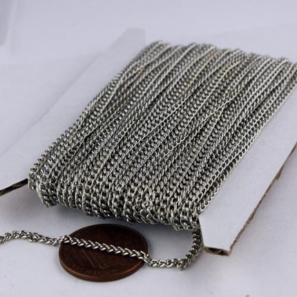 100 Ft of Antique Silver Rhodium Plated Curb chain - 2.2mm - Unsoldered -  2.2S
