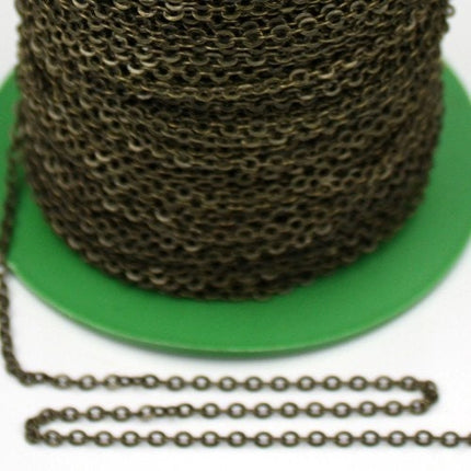 100 ft Antique Brass Flat Cable Chain - 3.4x2.9mm SOLDERED Link - Antique Bronze Bulk Flat Soldered Cable Chain