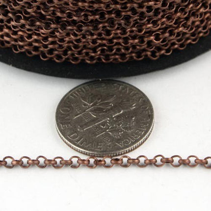 Antique Copper Rolo Chain bulk Chain, 50 ft of Rolo Cable Chain 2.0mm 2mm - Unsoldered Links -  Wholesale Bulk Jewelry - 20ROLO