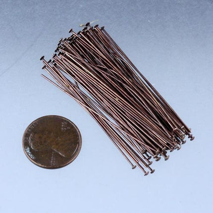 Bulk/FingerPick 100 Pcs Antique Copper Headpin - 2 Inch 22 Gauge 22G - Copper Flat Round Head Headpin Head pins TPin - TPIN-22G-50