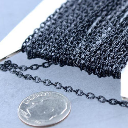 Black Texture Chain Bulk, 50 ft. of Flat Texture Oval Chunky Cable Chain - 3x2mm Unsoldered - Necklace Bracelet Chain