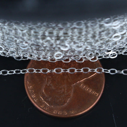 925 Sterling Silver Chain Bulk, 20 ft. Genuine Solid Silver Tiny Flat Round Cable Chain - 2.1x1.5mm