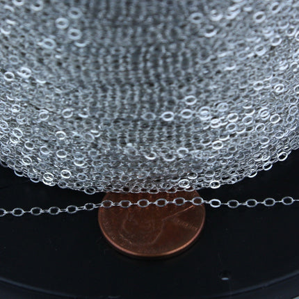 925 Sterling Silver Chain Bulk, 20 ft. Genuine Solid Silver Tiny Flat Round Cable Chain - 2.1x1.5mm