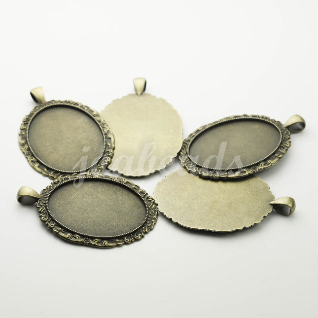 5 pcs Oval Antique Brass Bezel - for 30x40mm - Oval Pendant Blank Bezel for Cabochon Cameo Pendants, Photo Jewelry - T250