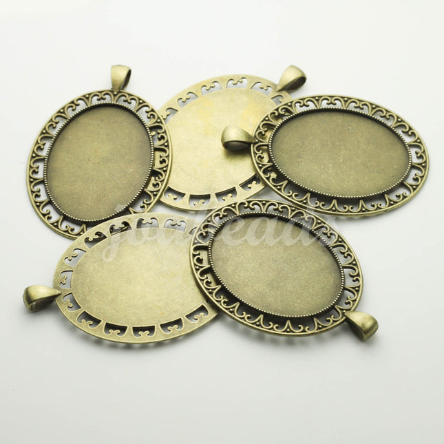 5 pcs Oval Antique Brass Bezel - for 30x40mm - Oval Pendant Blank Bezel for Cabochon Cameo Pendants, Photo Jewelry - T251