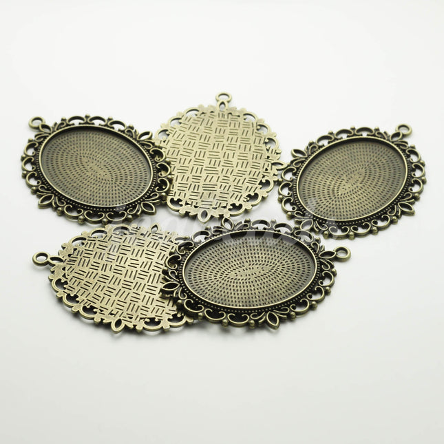 5 pcs Oval Antique Brass Bezel - for 30x40mm - Oval Pendant Blank Bezel for Cabochon Cameo Pendants, Photo Jewelry - T176