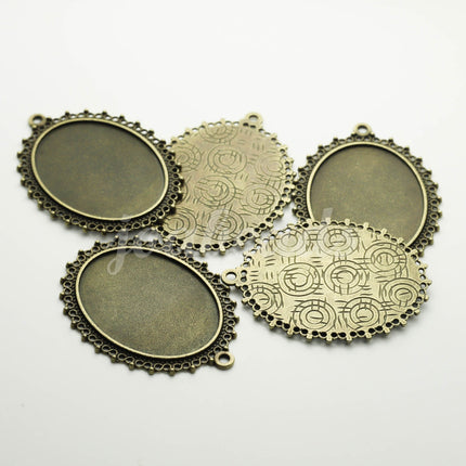5 pcs Oval Antique Brass Bezel - for 30x40mm - Oval Pendant Blank Bezel for Cabochon Cameo Pendants, Photo Jewelry - JC601