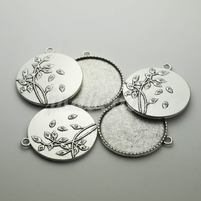 1/5 pcs Round Antique Silver Bezel TREE- for 35mm app. 1-3/8 inch - Circle Pendant Blank Bezel . for Cabochon Cameo Pendants T064