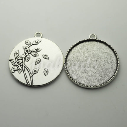 1/5 pcs Round Antique Silver Bezel TREE- for 35mm app. 1-3/8 inch - Circle Pendant Blank Bezel . for Cabochon Cameo Pendants T064