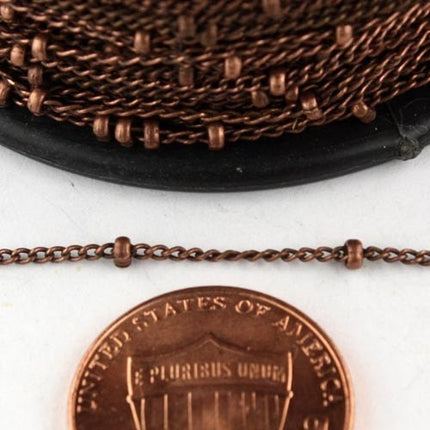 32 ft spool of Antique Copper Dainty Delicate curb ball chain - 1.3mm soldered link - B13CU