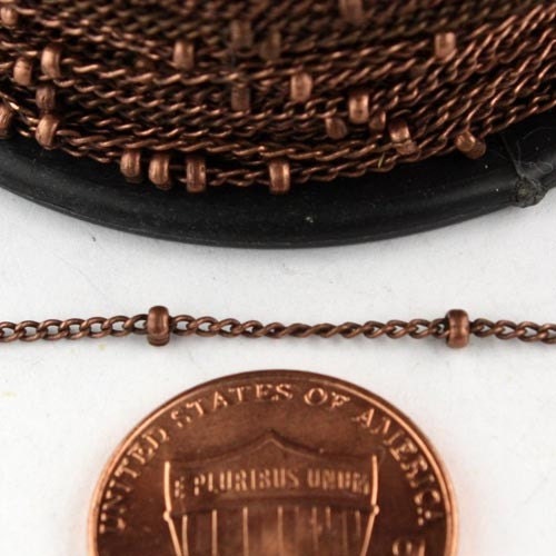 32 ft spool of Antique Copper Dainty Delicate curb ball chain - 1.3mm soldered link - B13CU