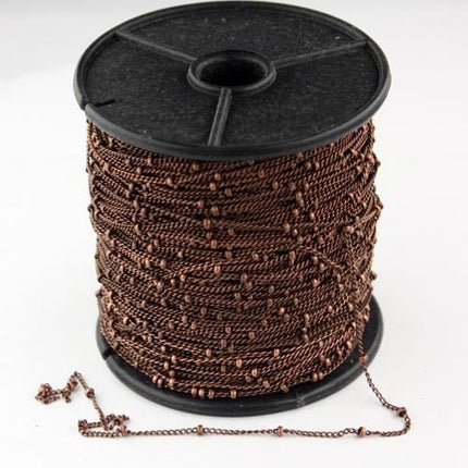 32 ft spool of Antique Copper Dainty Delicate curb ball chain - 1.3mm soldered link - B13CU
