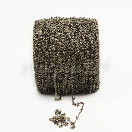32 ft spool of Antique Brass Satellite Finished VINTAGE Flat Tiny BALL Chain - 2.4x1.7mm SOLDERED link - 2417SAT