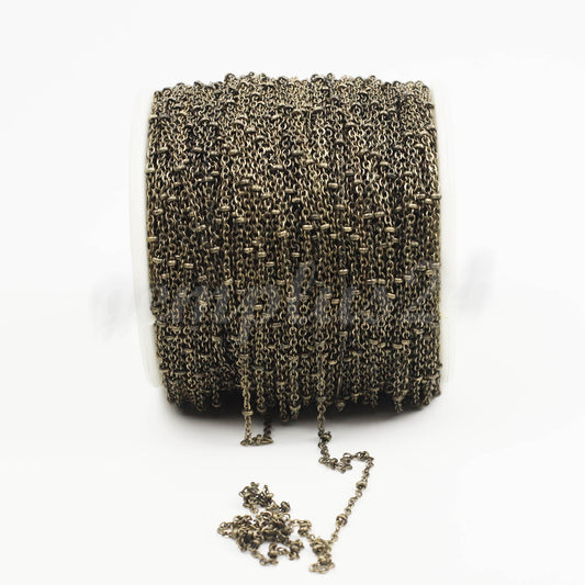 32 ft spool of Antique Brass Satellite Finished VINTAGE Flat Tiny BALL Chain - 2.4x1.7mm SOLDERED link - 2417SAT