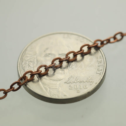 32 feet of Antique Copper Flat Cable Chain 3x3mm Solder Cable Chain  -  - 33F