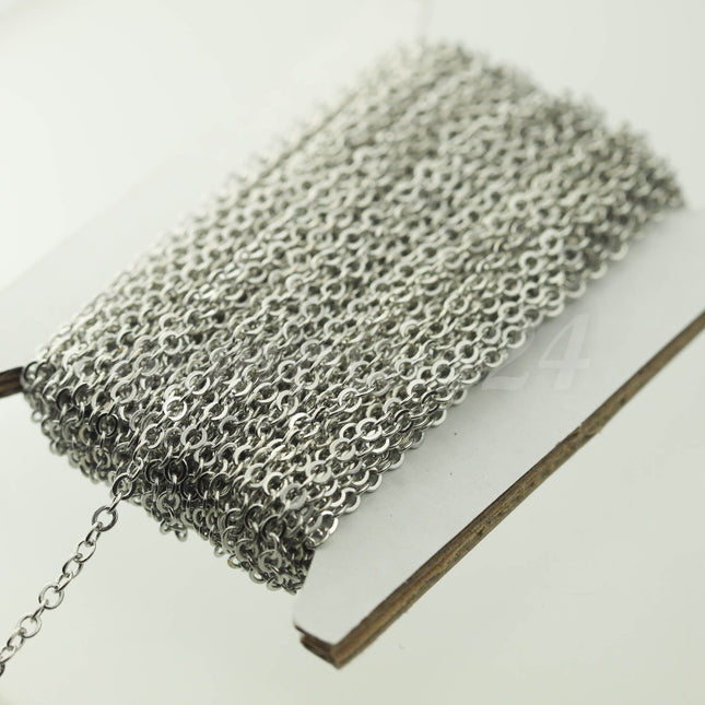 3 feet of Rhodium Plated Flat Cable Chain 3x3mm Solder Rhodium Cable Chain - 33F