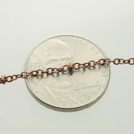 100 ft Antique Copper Satellite Dainty Delicate Chain Flat BALL Chain - 2.4x1.7mm SOLDERED link - Small Ball Flat Cable Chain - 2417SAT