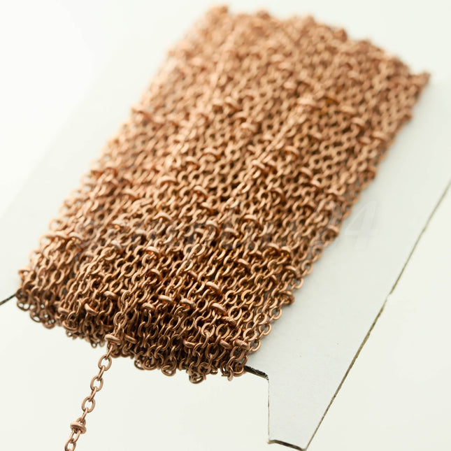 300 ft Antique Copper Satellite Chain Flat BALL Chain - 3x1.7mm SOLDERED link - Antique Bronze Tiny Small Ball Flat Cable - 317SAT