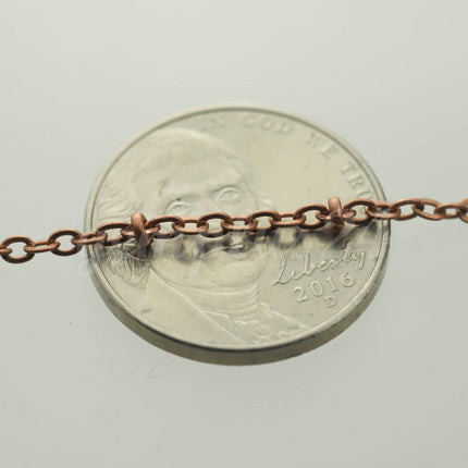 100 ft Antique Copper Satellite Chain Flat BALL Chain - 3x1.7mm SOLDERED link - Antique Bronze Tiny Small Ball Flat Cable - 317SAT