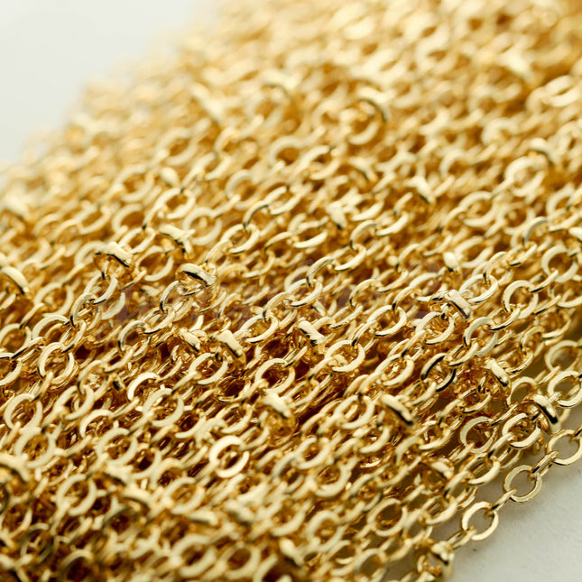10 ft Pinky Gold (Champagne Gold) Plated Satellite Chain Flat BALL Chain - 3x1.7mm SOLDERED link - Dainty Delicate Chain - Bulk - 317SAT