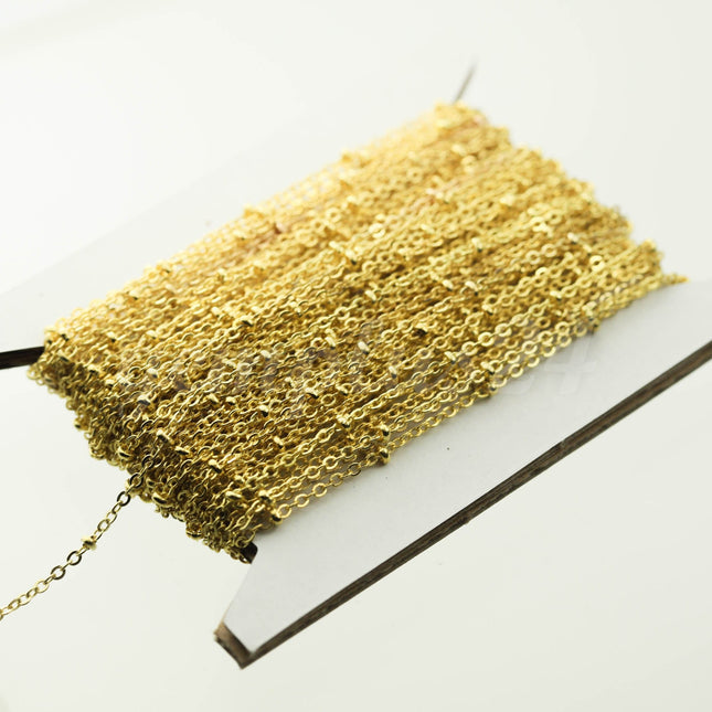 3 ft Pinky Gold (Champagne Gold) Plated Satellite Chain Flat BALL Chain - 2.4x1.7mm SOLDERED link - Dainty Chain - Bulk - 2417SAT