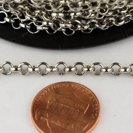 Rhodium Plated Rolo Chain bulk, 32 ft of Antique Silver Rolo Cable Chain 3.8mm - Unsoldered Links - Bulk Chain - 38ROLO