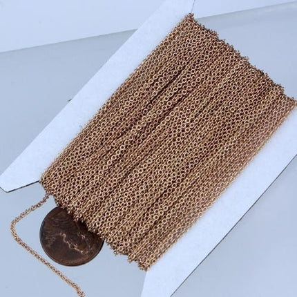 Raw Brass (Copper Color) Chain Bulk Chain, 100 ft of Tiny Round SOLDERED Brass Chain Cable Chain 2.0x1.4mm-  Soldered Necklace Dainty Delicate - 2014S
