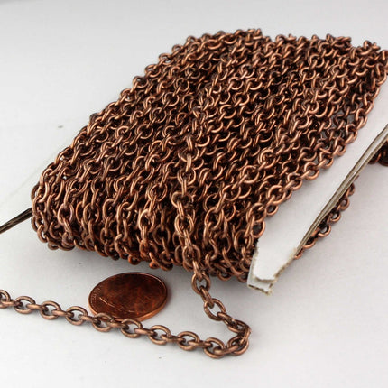 Wholesale Lot 300 feet Spool of Antiqued Copper Round Cable Sturdy Heavy Chain 4X5mm 18Gauge 18G 1.0mm- unsoldered - 4518CA