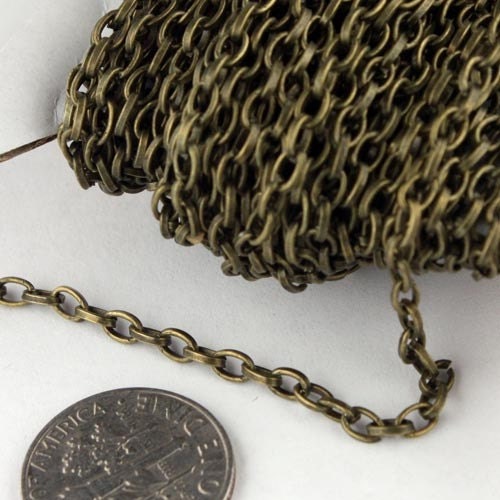 100 ft. Antique Brass finished Small Drawn oval Cable chain - 3.9x2.5mm unsoldered link