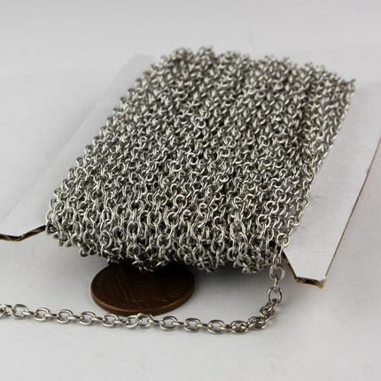 10 ft spool of Antique Silver Finished Round Soldered Cable Chain - 3.4x3.0mm SOLDERED Link - 3430S